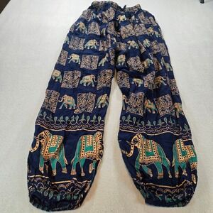 Elephant Print Harem Pants Navy Blue Boho Yoga Joggers One Size Novelty Medium